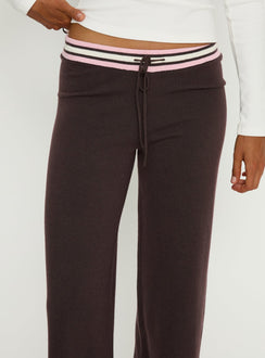 back view of model wearing Princess Polly Felisha Low Waist Knit Pants Brown Low Rise Pants 