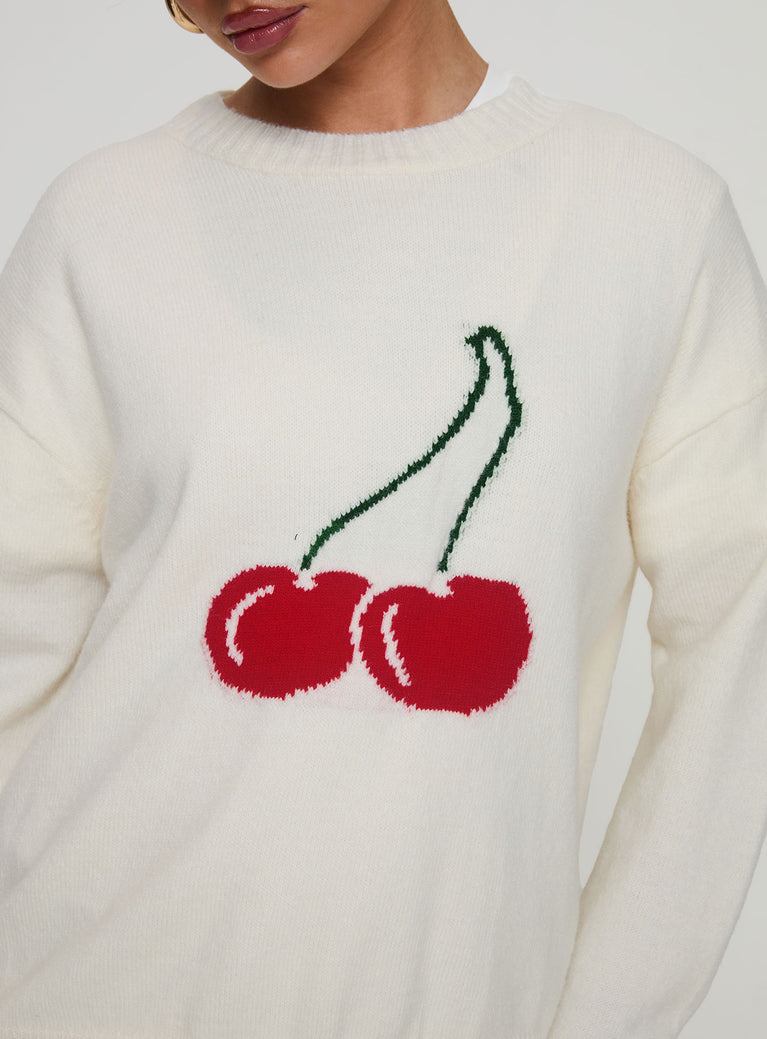 Cherry Dreams Knit Jumper Cream | Princess Polly USA