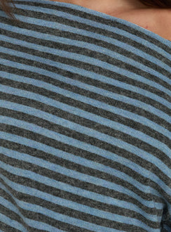 Wildlands Off Shoulder Tee Grey / Blue Stripe