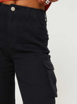 Princess Polly Mid Rise  Driscoll Cargo Pants Washed Black