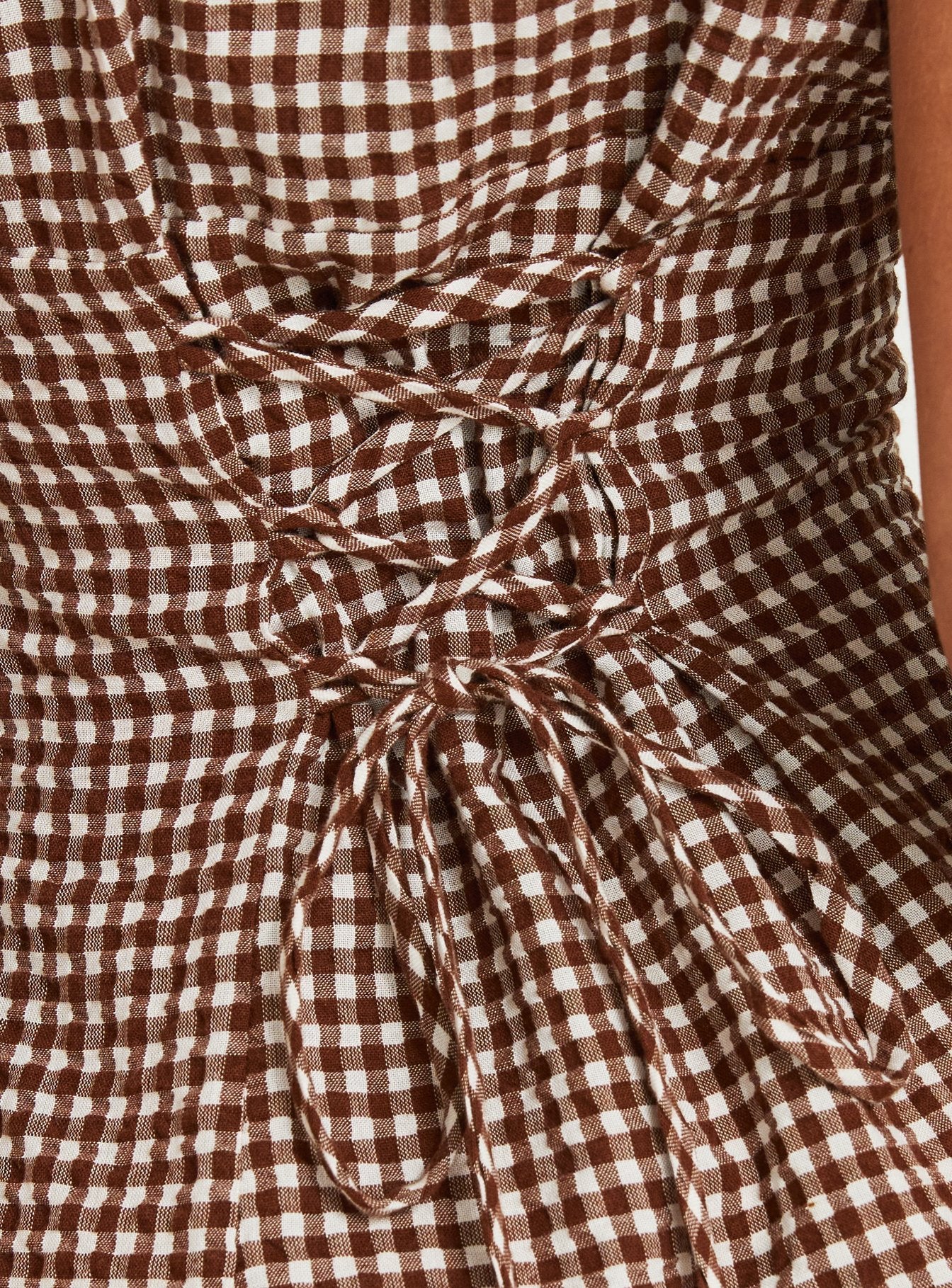 Pique Button Down Mini Dress Brown Gingham