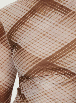 product Princess Polly Full Sleeves High Neck  Another Dreamer Long Sleeve Top Brown Check