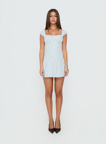 Blue Floral Mini Dresses