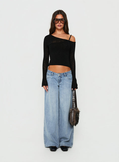 Picco Ultra Low Rise Wide Leg Jeans Light Blue Wash Petite