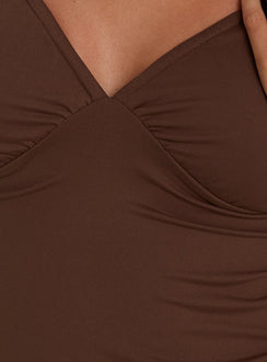 Daily Define Off Shoulder V Neck Top Brown