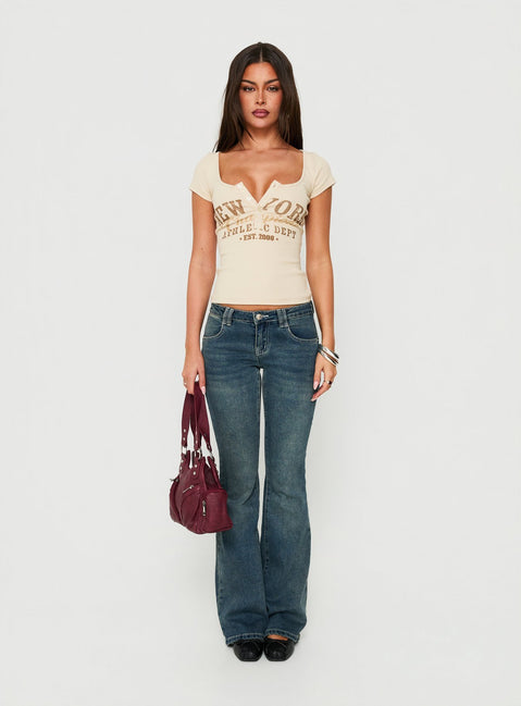 Olivie Graphic Short Sleeve Henley Top Multi