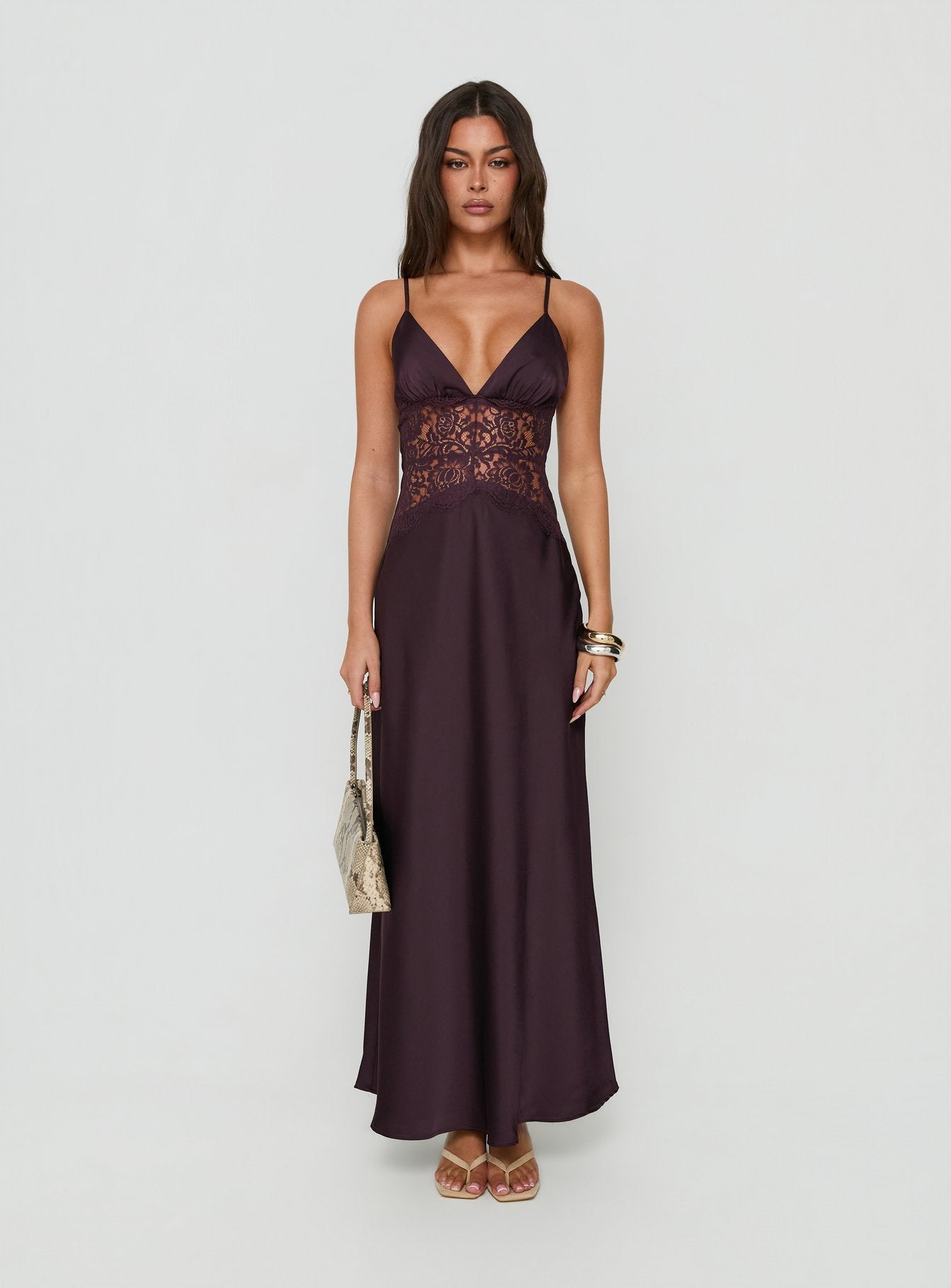 Klairee Halter Lace Maxi Dress Plum | Princess Polly