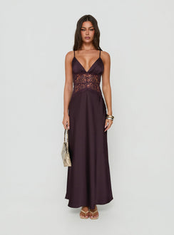 Klairee Halter Lace Maxi Dress Plum