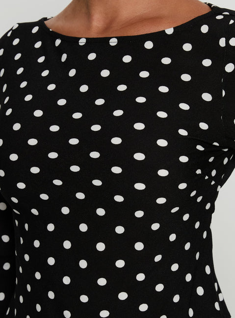 Lady Lady Long Sleeve Backless Top Black / White Polka