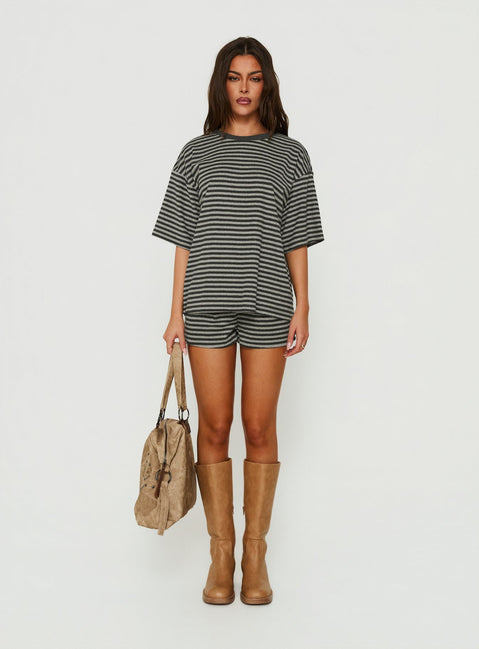 Selvina Terry Towelling Shorts Grey Stripe