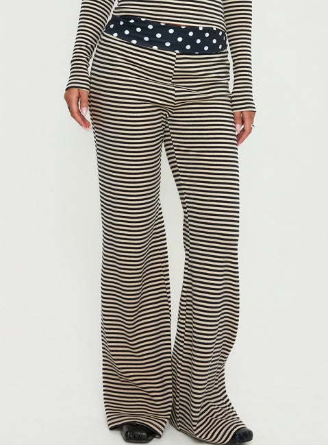 front view of model wearing Princess Polly Virenna Fold Over Pants Black Multi Mid Rise Pants 
