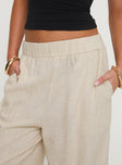 front view of model wearing Princess Polly Pellegrini Linen Wide Leg Pants Natural High Waisted Pants 