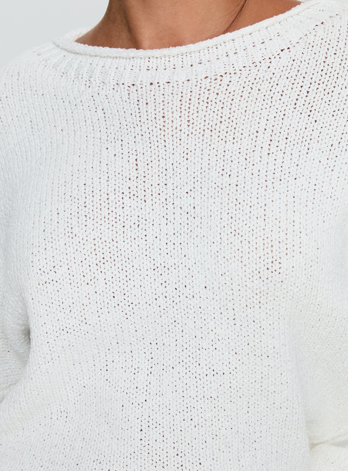 Reannon Wide Neck Knit Sweater White | Princess Polly