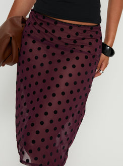 Evani Sheer Chiffon Midi Skirt Polka Maroon