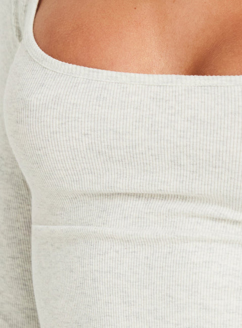 Baseline Rib Scoop Neck Long Sleeve Reversible Top Grey Marle