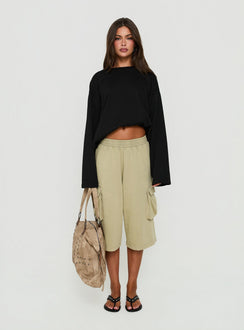 Harleah Wide Cargo Fleece Shorts Khaki