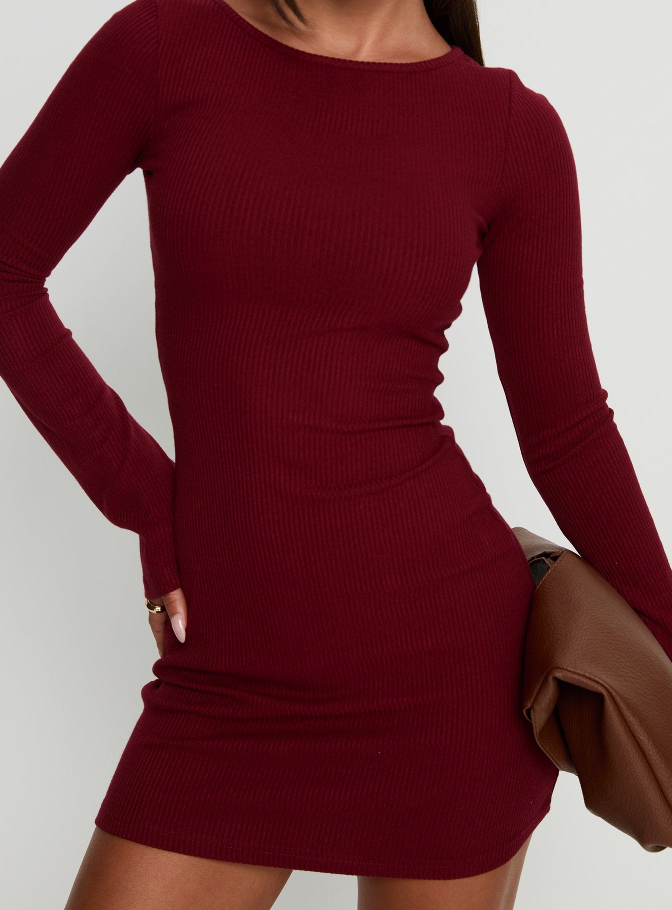 princess polly bryanna dress Bryanna Long Sleeve Mini Dress Pink / Brown