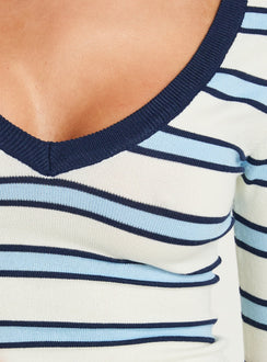 Kissie 3/4 Sleeve Saddle Hem Top Multi Stripe
