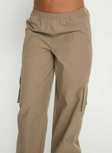 side view of model wearing Princess Polly Ellyn Baggy Cargo Pants Khaki Mid Rise Pants 