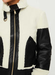 Rachale Faux Leather Shearling Jacket  Black / Cream
