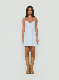Giordana Vneck Babydoll Mini Dress Blue