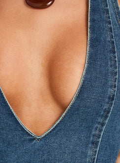 Nandie Denim Halter Top Dark Blue Wash