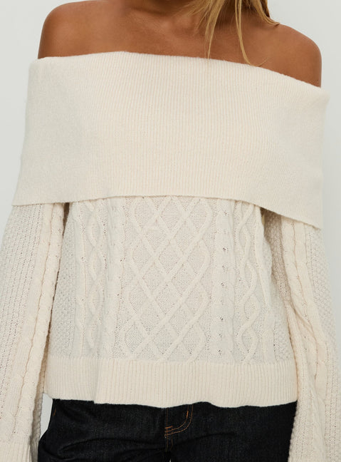 product Princess Polly Margarete Off Shoulder Knit Sweater Cream Longline Jumpers 