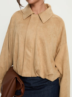 Enlightened Faux Suede Bomber Jacket Beige