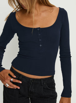 Keslie Long Sleeve Henley Top Navy