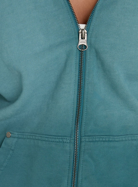 AT Zip Through Oversized Hoodie Washed Teal