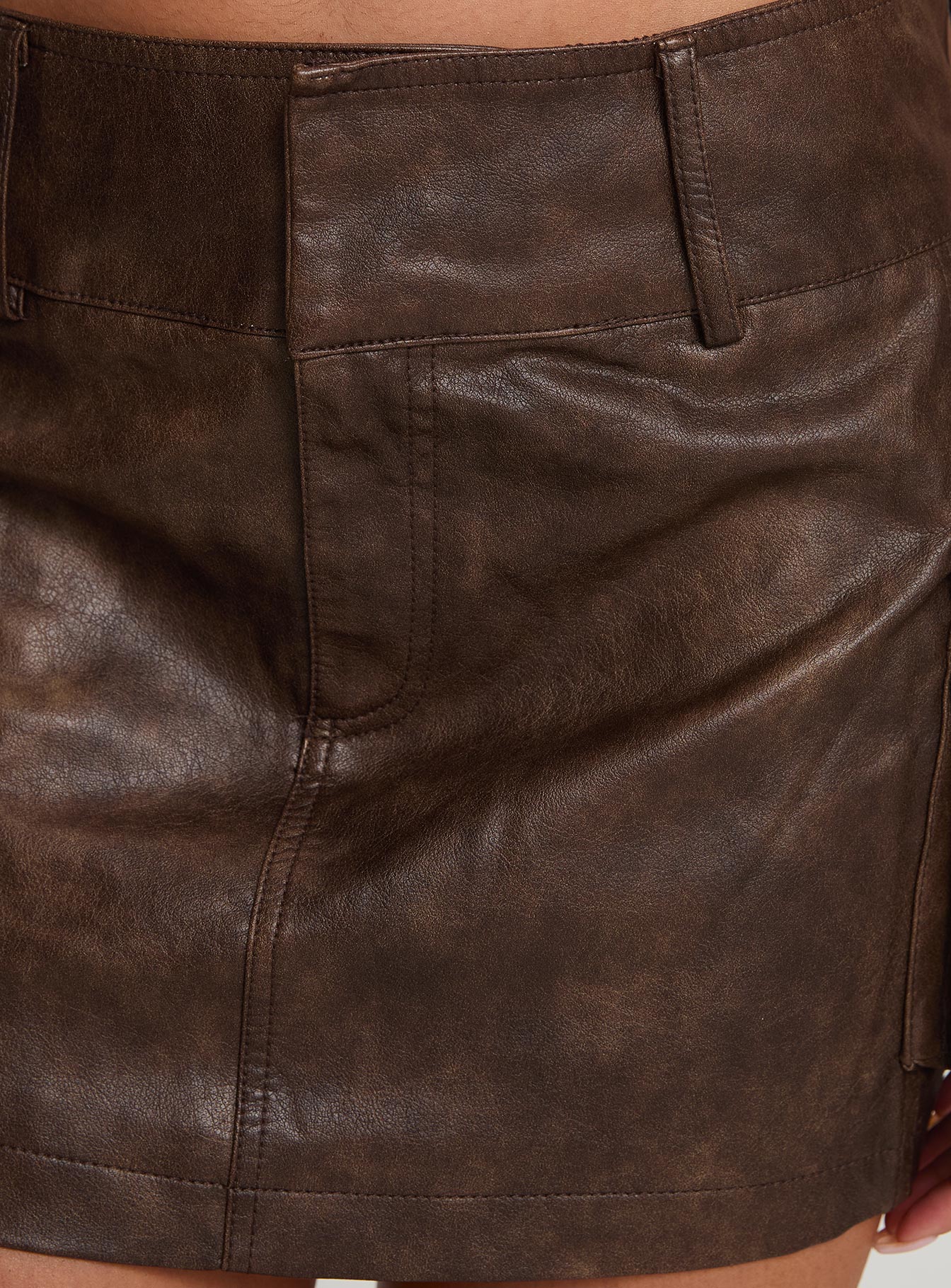 Domenic Faux Leather Mini Skirt Washed Brown | Princess Polly