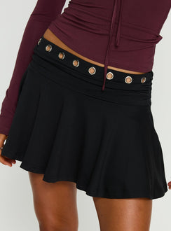 back view of model wearing Princess Polly Amryn Eyelet Mini Skirt Black Mini Skirts 