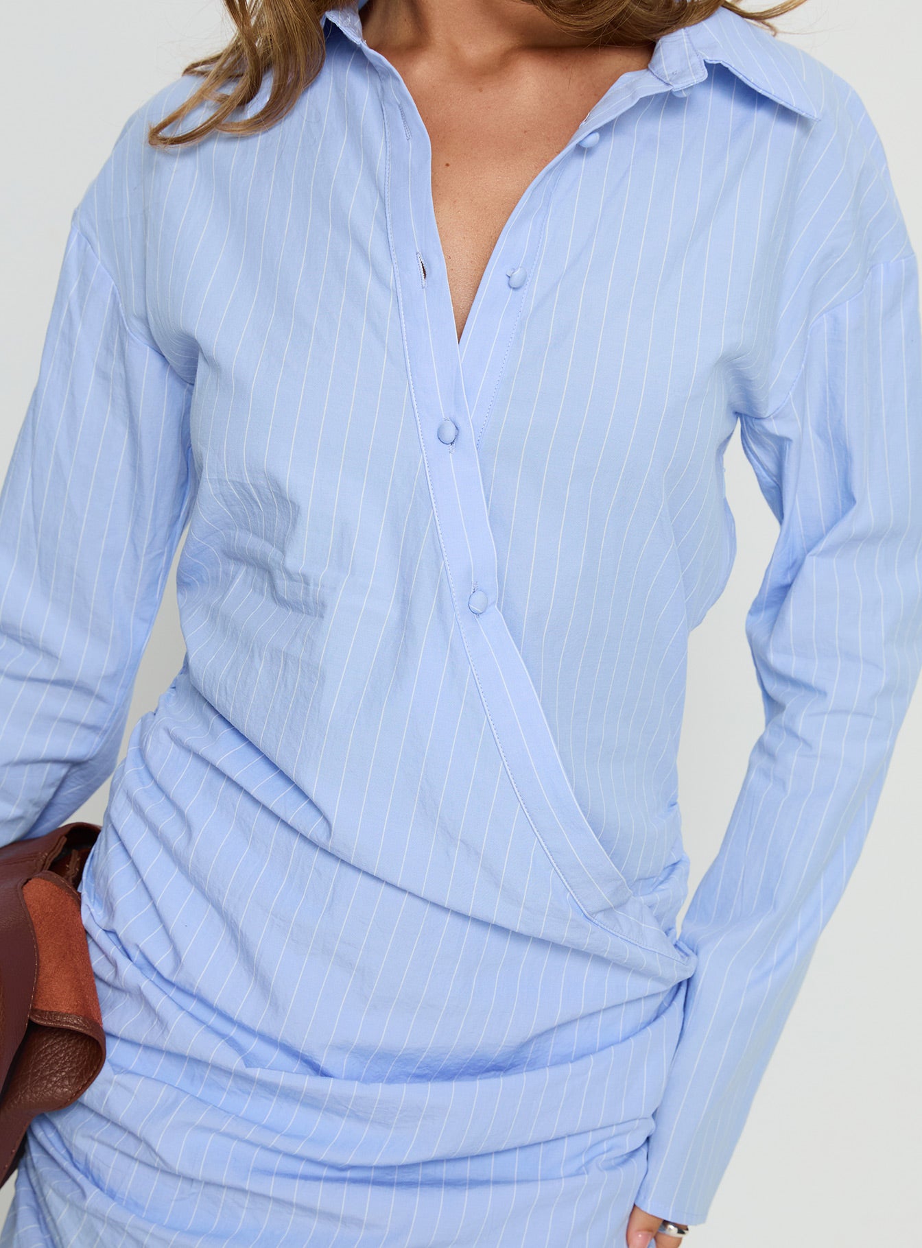Well Versed Long Sleeve Ruched Shirt Mini Dress Blue | Princess Polly Well Versed Long Sleeve Ruched Shirt Mini Dress Blue | Princess Polly