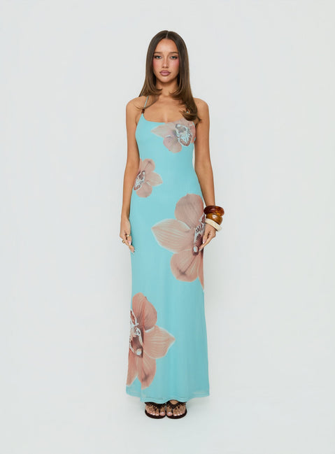 Kamina Beaded Halter Maxi Dress Turquoise