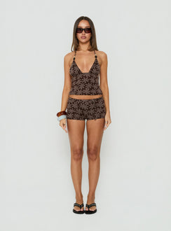 Elaris Micro Shorts Brown Floral