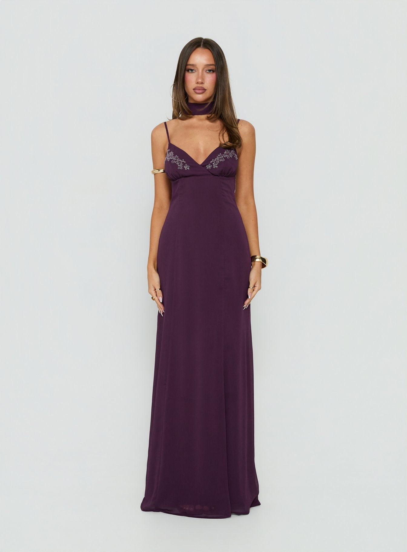 Jadira Scarf Maxi Dress Plum