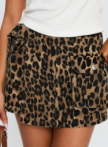 Hardcore Belted Denim Mini Skort Leopard