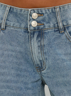 Ramos Low Rise Double Button Wide Leg Jeans Light Vintage Blue