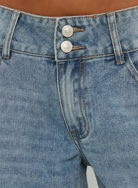 Ramos Low Rise Double Button Wide Leg Jeans Light Vintage Blue