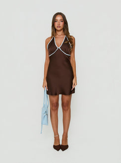 Jacyntha Halter Mini Dress Chocolate / Blue