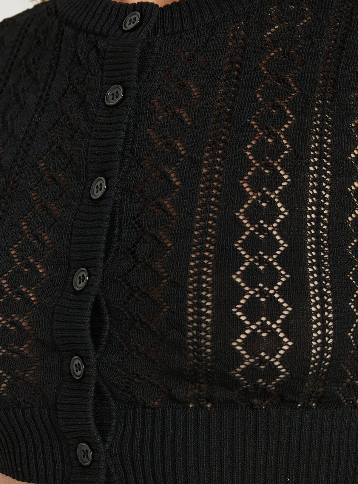 Matelda 3/4 Sleeve Anglaise Cardigan Top Black