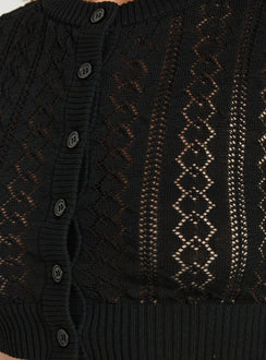 Matelda 3/4 Sleeve Anglaise Cardigan Top Black