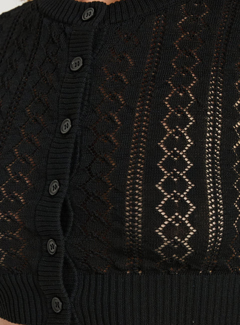 Matelda 3/4 Sleeve Anglaise Cardigan Top Black