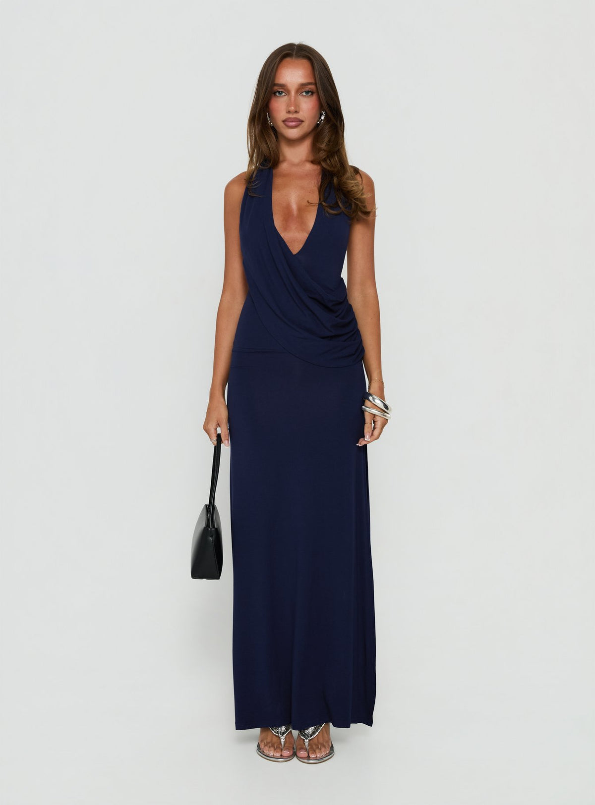 Asmeralda Plunge Low Back Maxi Dress Navy