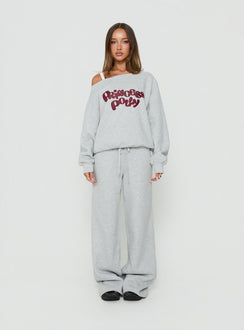Aaleah Off Shoulder Fleece Jumper Grey