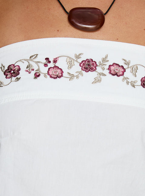 Ahera Floral Detail Strapless Top White