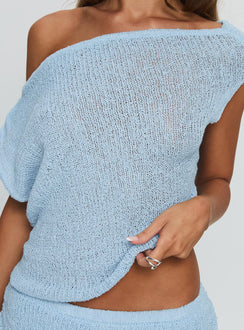 Courter Boucle Off Shoulder Top Blue