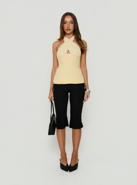 Philomenah Cross Front Tie Neck Top Lemon