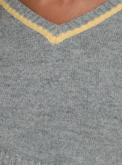 Kaylea Cinched Waist V Neck Knit Sweater Grey / Yellow
