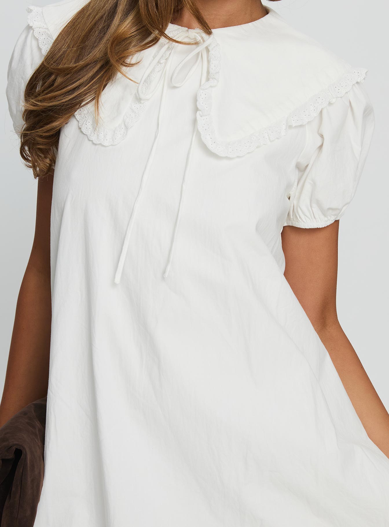 Roseprick Puff Sleeve Babydoll Dress White Roseprick Puff Sleeve Babydoll Dress White